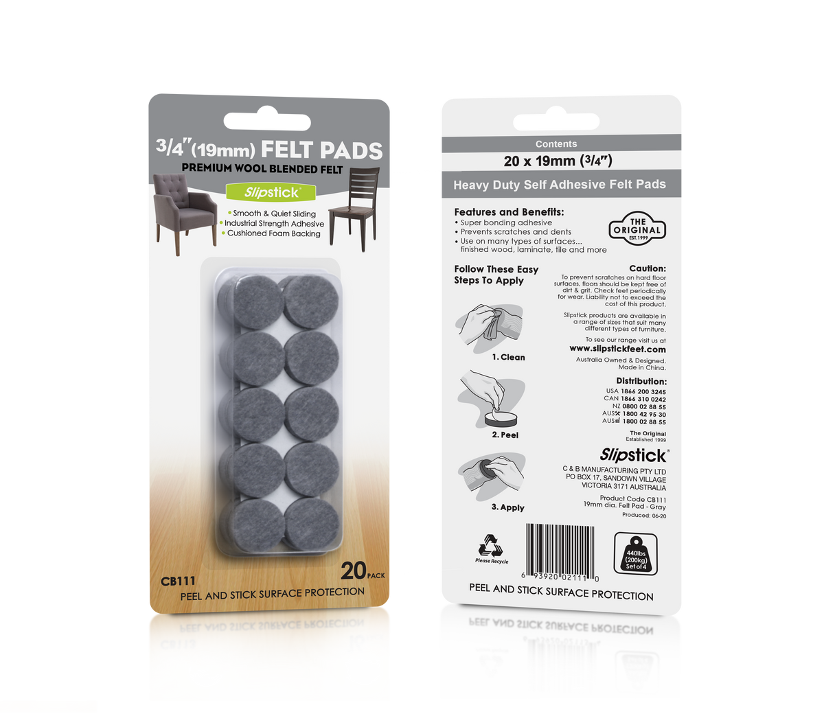 Heavy Duty Self-Adhesive Felt Pads – 19mm CB111