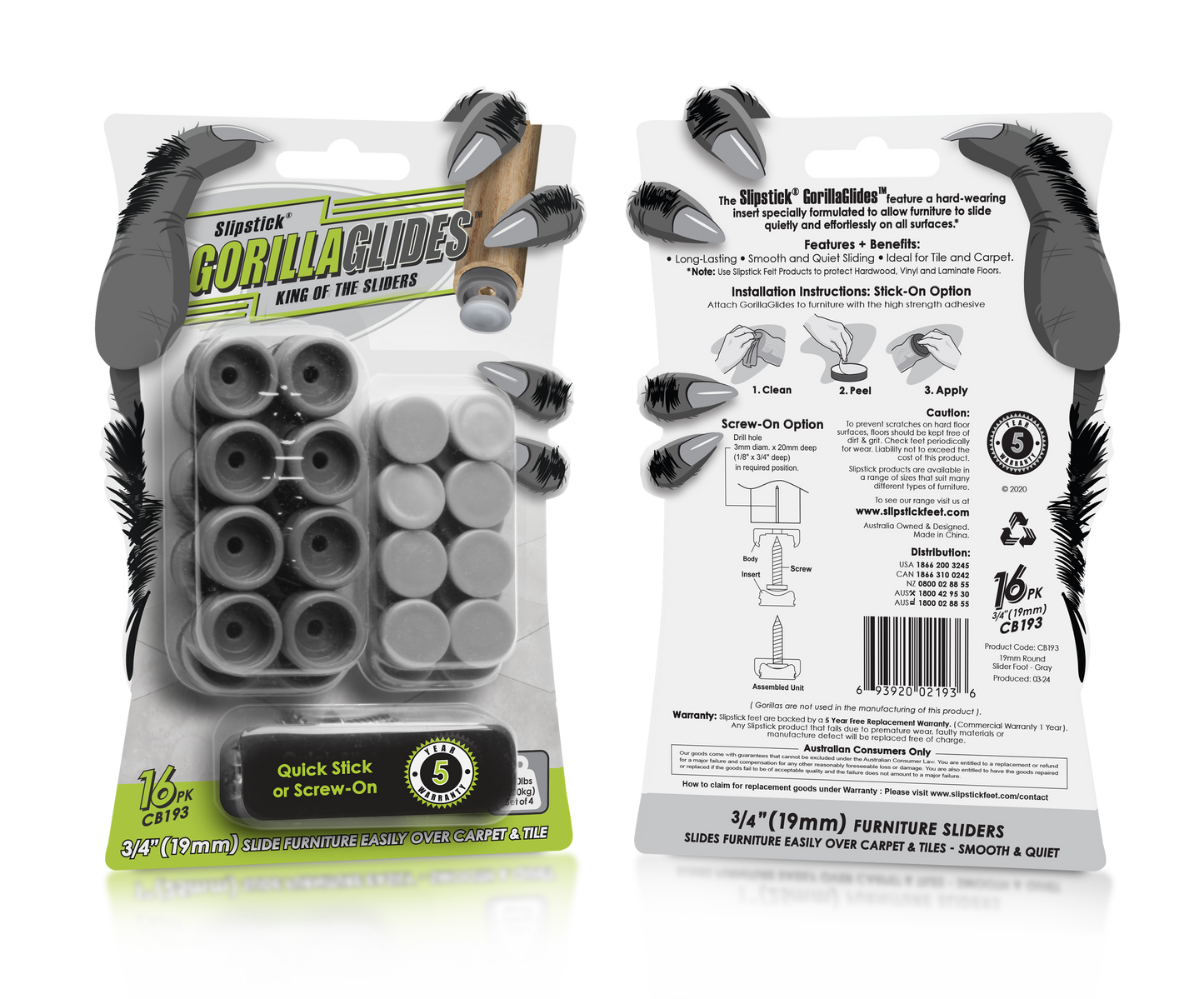 Furniture Sliders – 19mm (Grey) CB193