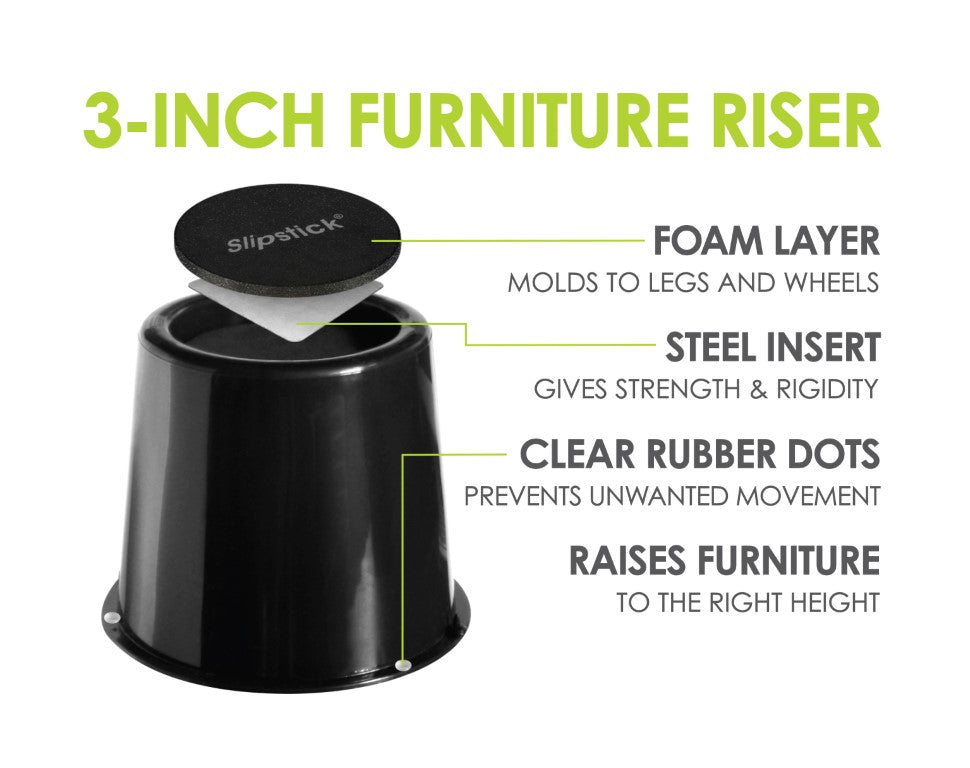 Bed &amp; Furniture Risers – 3″ (Black)